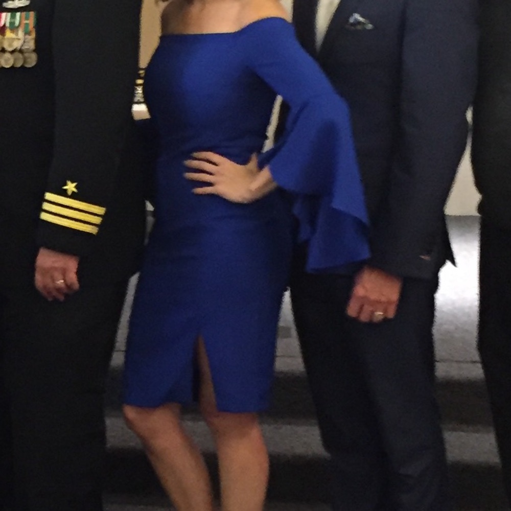 Royal blue wide sleeve formal dress